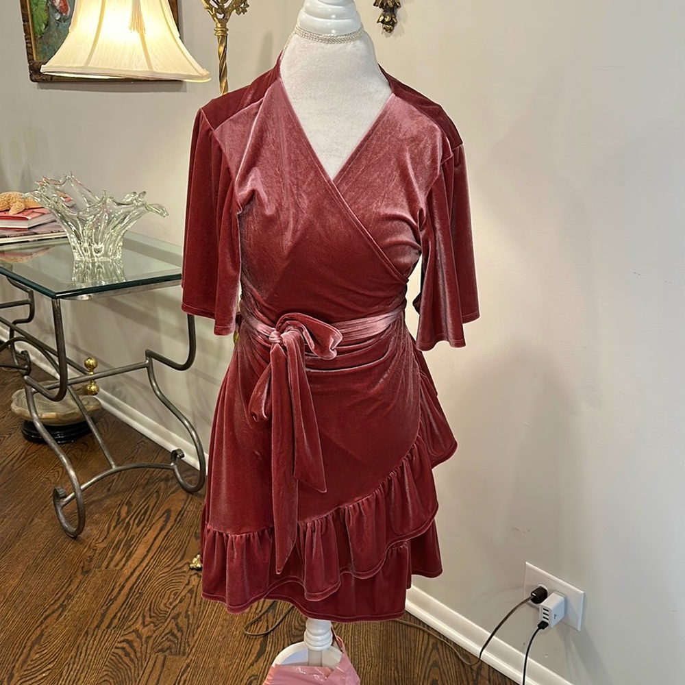 Dust Rose pink velvet dress XL